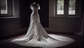 Bride standing in boutique in wedding dress generated by AI