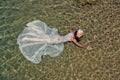 Bride on sunny summer day on seascape Royalty Free Stock Photo