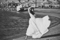 Bride on sunny summer day on seascape Royalty Free Stock Photo