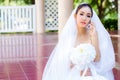 Bride talking on cell phone in wedding dress Royalty Free Stock Photo