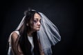 Bride with tearful face, unhappy marriage