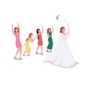 Bride throwing bouquet flat color vector faceless character Royalty Free Stock Photo