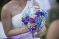 Bride throwing flowers blurred