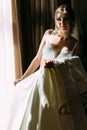Bride in the underwear and white bridal dress