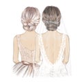 Bride in Veil and blonde Bridesmaid. Hand drawn Illustration Royalty Free Stock Photo