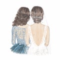 Bride in Veil and Maid of Honour. Hand drawn Illustration Royalty Free Stock Photo