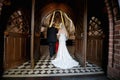 Bride walking down aisle with father