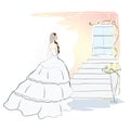 bride walking towards the door. Vector illustration decorative design Royalty Free Stock Photo