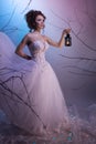 Bride walking whit a lamp in her dream