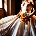 Bride wearing bridal dreas and holding flower boquet for marriage ceremony traditional celebration Royalty Free Stock Photo