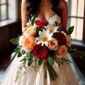 Bride wearing bridal dreas and holding flower boquet for marriage ceremony traditional celebration Royalty Free Stock Photo