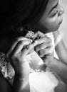 Bride Wearing Earring on Wedding Ceremony Preparation