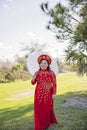 Bride wearing Vietnamese Ao Dai Royalty Free Stock Photo