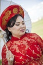 Bride wearing Vietnamese Ao Dai Royalty Free Stock Photo