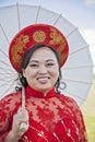 Bride wearing Vietnamese Ao Dai Royalty Free Stock Photo