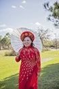 Bride wearing Vietnamese Ao Dai Royalty Free Stock Photo