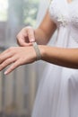 bride wears a decoration