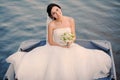 Bride wedding on a boat Royalty Free Stock Photo