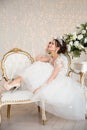 Bride. Wedding. The bride in a short dress with lace in the crow Royalty Free Stock Photo