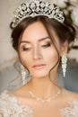 Bride. Wedding. The bride in a short dress with lace in the crow Royalty Free Stock Photo