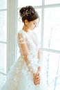 Bride. Wedding. The bride in a short dress with lace in the crow Royalty Free Stock Photo