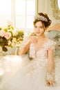 Bride. Wedding. The bride in a short dress with lace in the crow Royalty Free Stock Photo