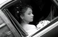 Bride in wedding car limousine Royalty Free Stock Photo