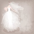 Bride in wedding dress on grungy background