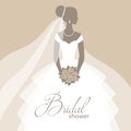 Bride in a wedding dress, holding a bouquet, vector illustration for design, template for the bride show Royalty Free Stock Photo