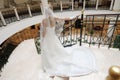 Bride in wedding dress, rear view