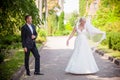 Bride in wedding dress spinning