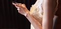 Bride in wedding gown using smart mobile phone, Shopping and Communicating with digital technology. Modern Trend, Lifestyle, Royalty Free Stock Photo