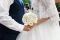 Bride With White Bouquet And Groom Holding Hands Royalty Free Stock Photo