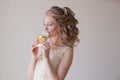 The bride is white chocolate candy wedding portrait