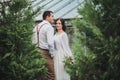 Bride in dress and groom in white shirt