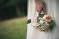 bride in white dress holding bouquet Royalty Free Stock Photo