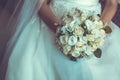 Bride in White Dress Holding Splendid Bridal Boquet Royalty Free Stock Photo