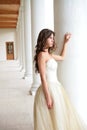 Bride in white-golden gown Royalty Free Stock Photo