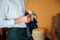 Bride in a white shirt holding hands flower Royalty Free Stock Photo