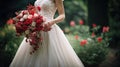 Bride in white wedding dress holding bridal bouquet Royalty Free Stock Photo