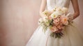 Bride in white wedding dress holding bridal bouquet Royalty Free Stock Photo