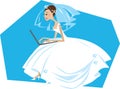 Bride working on a computer Royalty Free Stock Photo