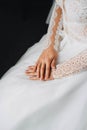 The bride hands. Wedding ring on the finger. Royalty Free Stock Photo