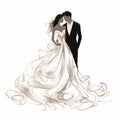 Continuous Line Wedding Portrait With Soft Brush Strokes And Elaborate Costumes