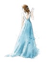 Bride. Young girl in a long dress, watercolor style Royalty Free Stock Photo