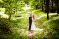 Bridegroom and bride in the spring forest Royalty Free Stock Photo