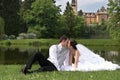 Bridegroom and bride on the wedding in park Royalty Free Stock Photo
