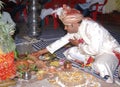 Bridegroom worshiping An Indian Hindu wedding procession, Traditional Wedding Ceremony. Royalty Free Stock Photo