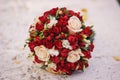 Brides bouquet of red and white roses Royalty Free Stock Photo