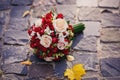 Brides bouquet of red and white roses Royalty Free Stock Photo